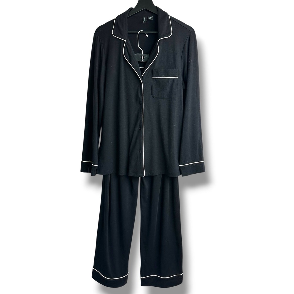 Cynthia Rowley Pajama Set Womens Medium Black White Contrast Piping 2 Piece M